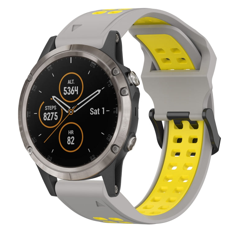 For Garmin Fenix 5X Plus 26mm Two-Color Reverse Buckle Silicone Watch Band(Grey+Yellow) - Watch Bands by PMC TechLife | Online Shopping South Africa | PMC TechLife