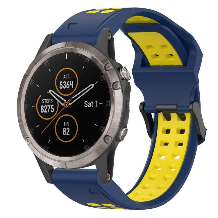 For Garmin Fenix 5X Plus 26mm Two-Color Reverse Buckle Silicone Watch Band(Blue+Yellow) - Watch Bands by PMC TechLife | Online Shopping South Africa | PMC TechLife