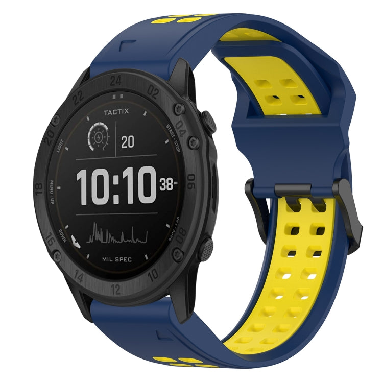 For Garmin Tactix Delta 26mm Two-Color Reverse Buckle Silicone Watch Band(Blue+Yellow) - Watch Bands by PMC TechLife | Online Shopping South Africa | PMC TechLife