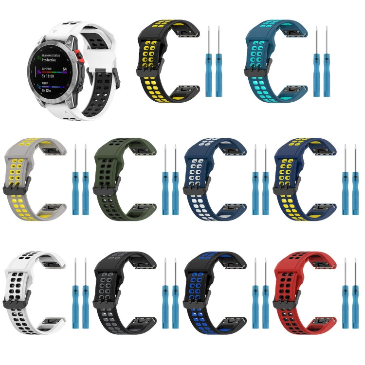 For Garmin Fenix 5X 26mm Two-Color Reverse Buckle Silicone Watch Band(Grey+Yellow) - Watch Bands by PMC TechLife | Online Shopping South Africa | PMC TechLife