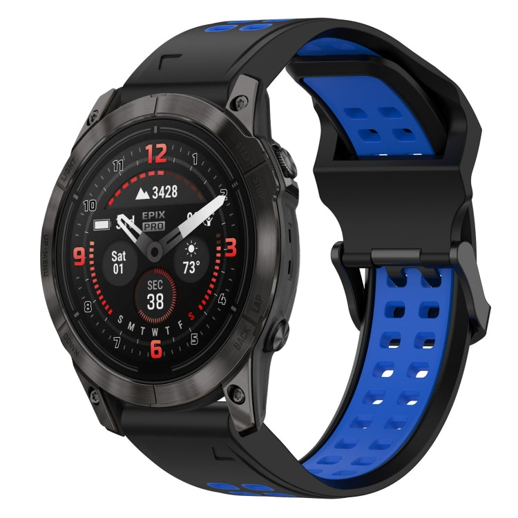 For Garmin Epix Pro 42mm 20mm Two-Color Reverse Buckle Silicone Watch Band(Black+Blue) - Watch Bands by PMC TechLife | Online Shopping South Africa | PMC TechLife