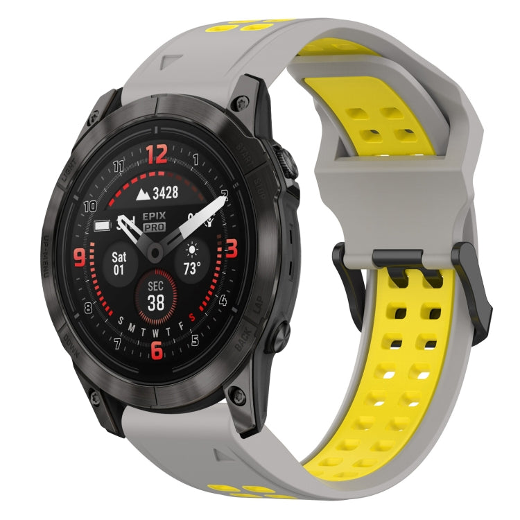 For Garmin Epix Pro 42mm 20mm Two-Color Reverse Buckle Silicone Watch Band(Grey+Yellow) - Watch Bands by PMC TechLife | Online Shopping South Africa | PMC TechLife
