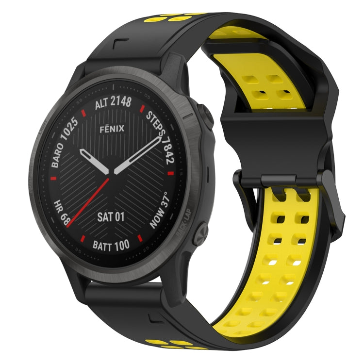 For Garmin Fenix 6S 20mm Two-Color Reverse Buckle Silicone Watch Band(Black+Yellow) - Watch Bands by PMC TechLife | Online Shopping South Africa | PMC TechLife