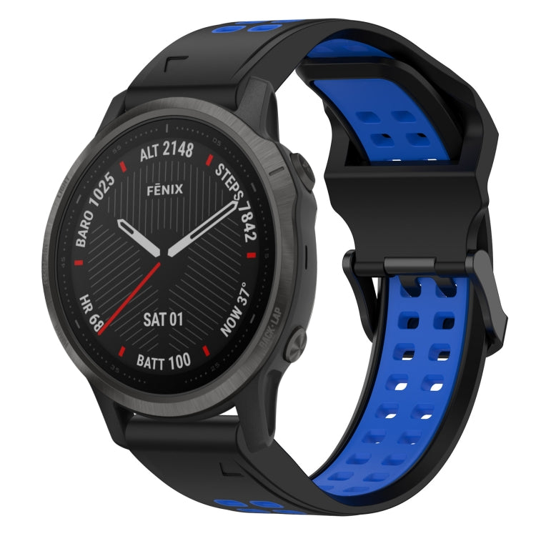 For Garmin Fenix 6S 20mm Two-Color Reverse Buckle Silicone Watch Band(Black+Blue) - Watch Bands by PMC TechLife | Online Shopping South Africa | PMC TechLife