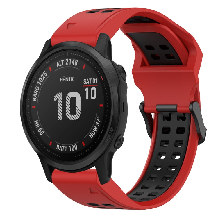 For Garmin Fenix 6S Pro 20mm Two-Color Reverse Buckle Silicone Watch Band(Red+Black) - Watch Bands by PMC TechLife | Online Shopping South Africa | PMC TechLife