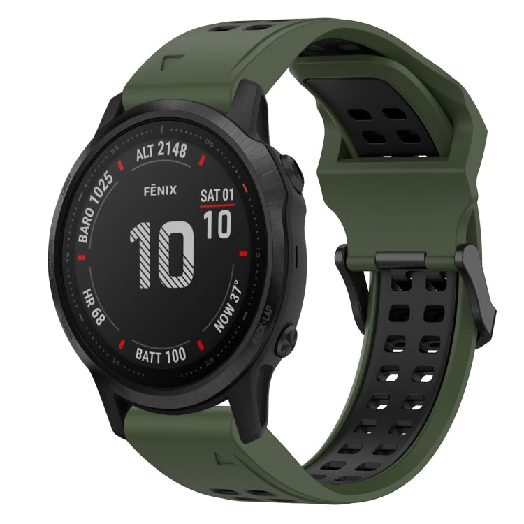 For Garmin Fenix 6S Pro 20mm Two-Color Reverse Buckle Silicone Watch Band(Army Green+Black) - Watch Bands by PMC TechLife | Online Shopping South Africa | PMC TechLife