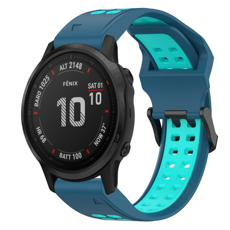 For Garmin Fenix 6S Pro 20mm Two-Color Reverse Buckle Silicone Watch Band(Blue+Teal) - Watch Bands by PMC TechLife | Online Shopping South Africa | PMC TechLife