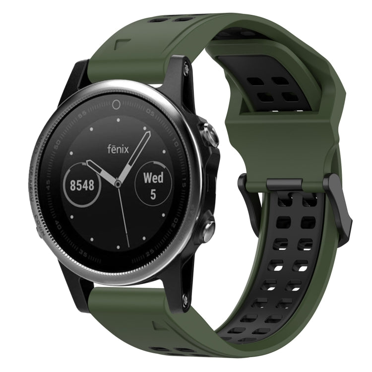 For Garmin Fenix 5S 20mm Two-Color Reverse Buckle Silicone Watch Band(Army Green+Black) - Watch Bands by PMC TechLife | Online Shopping South Africa | PMC TechLife