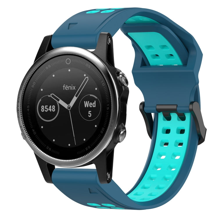 For Garmin Fenix 5S 20mm Two-Color Reverse Buckle Silicone Watch Band(Blue+Teal) - Watch Bands by PMC TechLife | Online Shopping South Africa | PMC TechLife