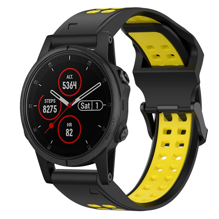 For Garmin Fenix 5S Plus 20mm Two-Color Reverse Buckle Silicone Watch Band(Black+Yellow) - Watch Bands by PMC TechLife | Online Shopping South Africa | PMC TechLife