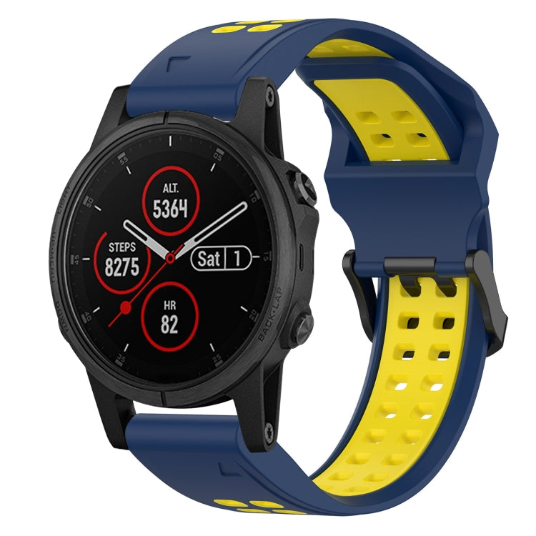 For Garmin Fenix 5S Plus 20mm Two-Color Reverse Buckle Silicone Watch Band(Blue+Yellow) - Watch Bands by PMC TechLife | Online Shopping South Africa | PMC TechLife