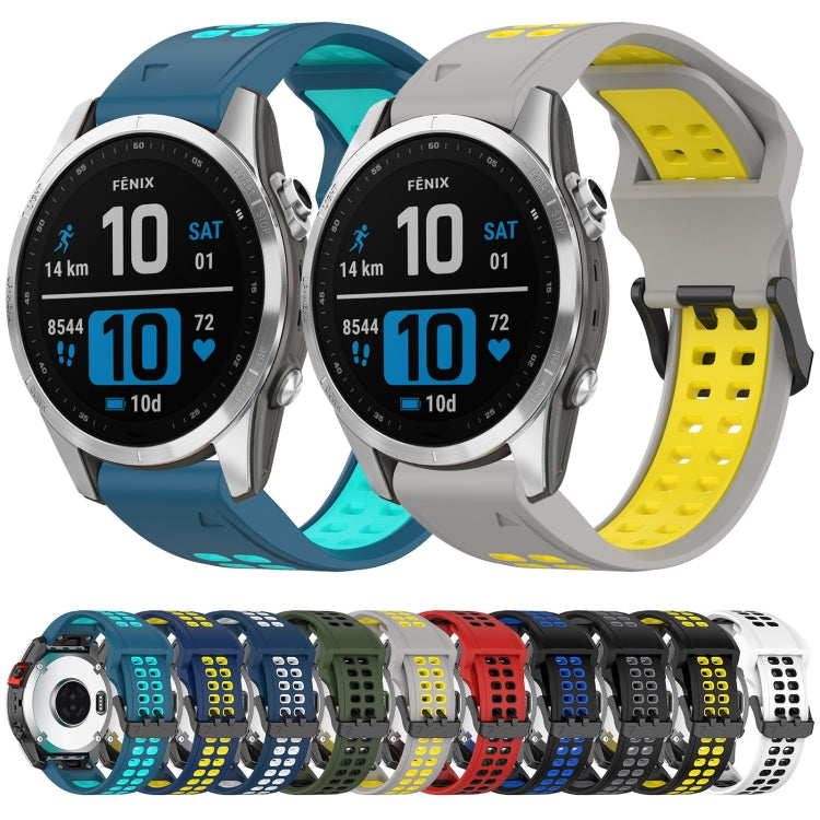 For Garmin Fenix 6S Pro 20mm Two-Color Reverse Buckle Silicone Watch Band(Black+Blue) - Watch Bands by PMC TechLife | Online Shopping South Africa | PMC TechLife