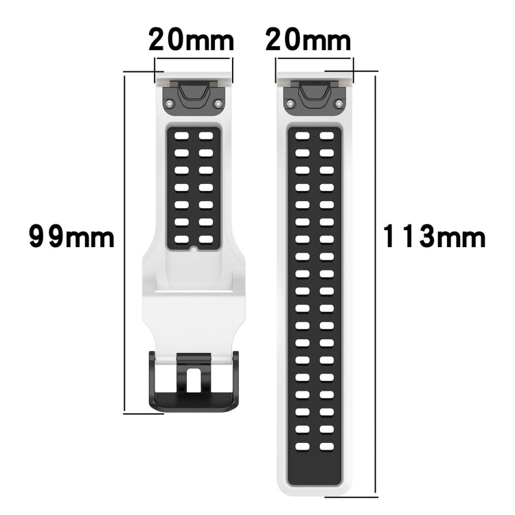 For Garmin Fenix 6S Pro 20mm Two-Color Reverse Buckle Silicone Watch Band(White+Black) - Watch Bands by PMC TechLife | Online Shopping South Africa | PMC TechLife
