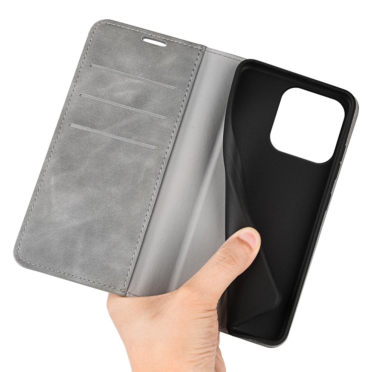 For iPhone 15 Pro Retro-skin Magnetic Suction Leather Phone Case(Grey) - free shipping - PMC TechLife - Order now!