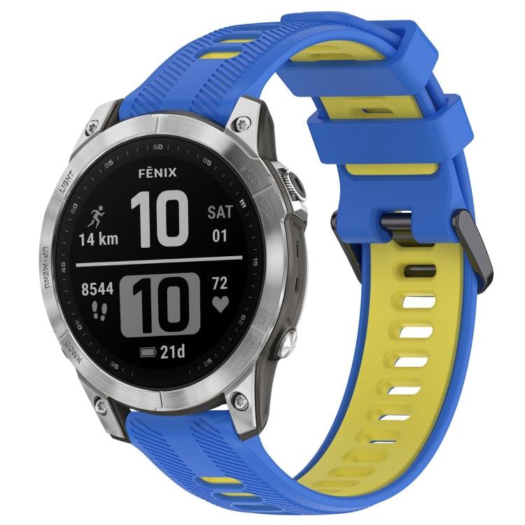 For Garmin Fenix 7 Sports Two-Color Silicone Watch Band(Blue+Yellow) - Watch Bands by PMC TechLife | Online Shopping South Africa | PMC TechLife
