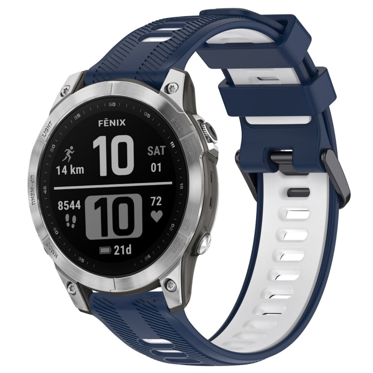 For Garmin Fenix 7 Sports Two-Color Silicone Watch Band(Midnight Blue+White) - Watch Bands by PMC TechLife | Online Shopping South Africa | PMC TechLife