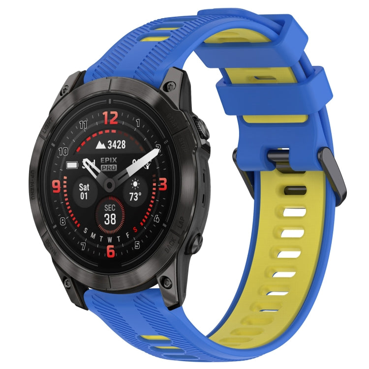For Garmin EPIX Pro 47mm Sports Two-Color Silicone Watch Band(Blue+Yellow) - Watch Bands by PMC TechLife | Online Shopping South Africa | PMC TechLife
