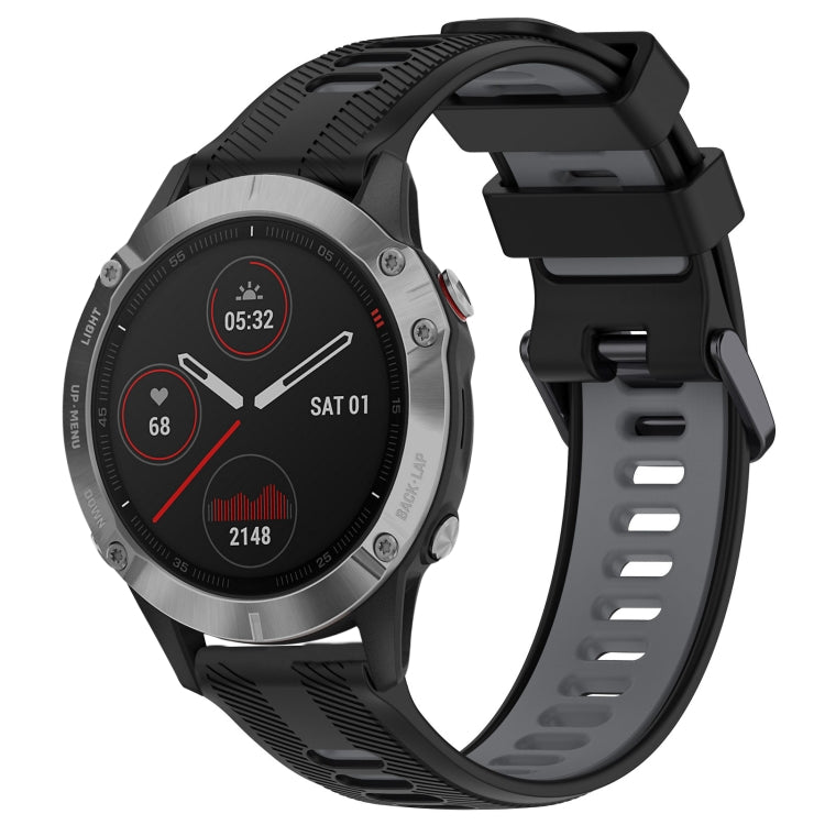For Garmin Fenix 6 Sports Two-Color Silicone Watch Band(Black+Grey) - Watch Bands by PMC TechLife | Online Shopping South Africa | PMC TechLife