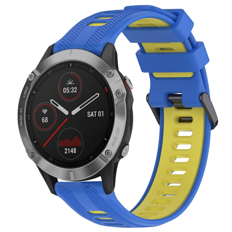 For Garmin Fenix 6 Sports Two-Color Silicone Watch Band(Blue+Yellow) - Watch Bands by PMC TechLife | Online Shopping South Africa | PMC TechLife