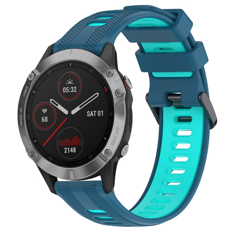 For Garmin Fenix 6 Sports Two-Color Silicone Watch Band(Blue+Teal) - Watch Bands by PMC TechLife | Online Shopping South Africa | PMC TechLife