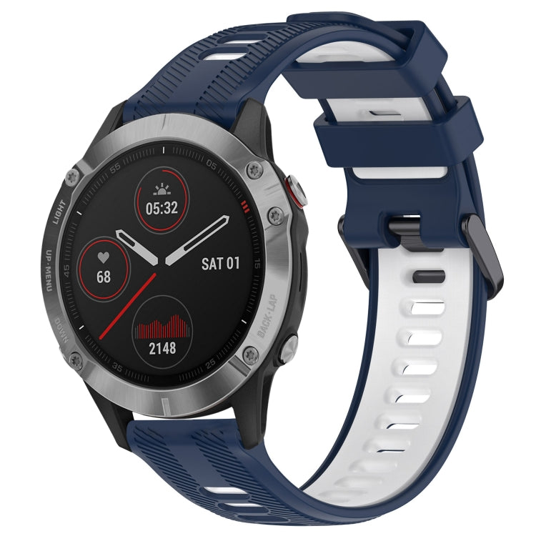 For Garmin Fenix 6 Sports Two-Color Silicone Watch Band(Midnight Blue+White) - Watch Bands by PMC TechLife | Online Shopping South Africa | PMC TechLife