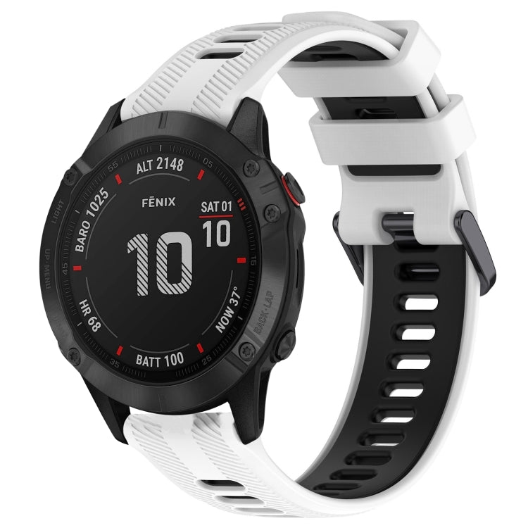 For Garmin Fenix 6 Pro Sports Two-Color Silicone Watch Band(White+Black) - Watch Bands by PMC TechLife | Online Shopping South Africa | PMC TechLife