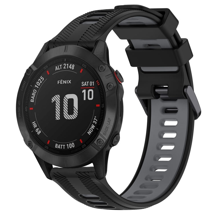 For Garmin Fenix 6 Pro Sports Two-Color Silicone Watch Band(Black+Grey) - Watch Bands by PMC TechLife | Online Shopping South Africa | PMC TechLife