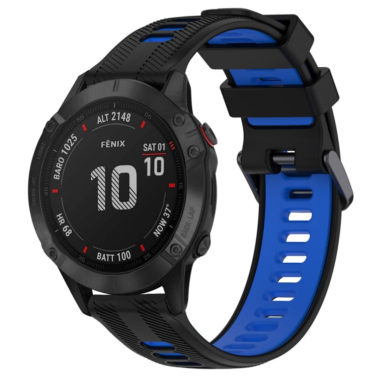 For Garmin Fenix 6 Pro Sports Two-Color Silicone Watch Band(Black+Blue) - Watch Bands by PMC TechLife | Online Shopping South Africa | PMC TechLife