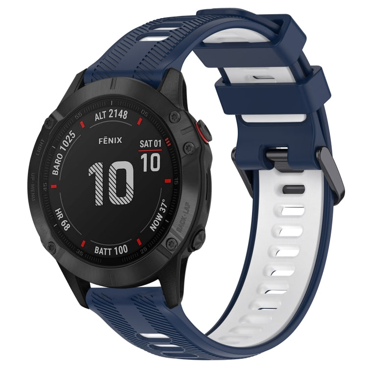 For Garmin Fenix 6 Pro Sports Two-Color Silicone Watch Band(Midnight Blue+White) - Watch Bands by PMC TechLife | Online Shopping South Africa | PMC TechLife