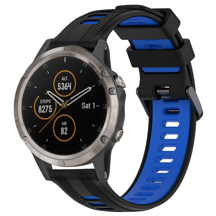 For Garmin Fenix 5 Plus Sports Two-Color Silicone Watch Band(Black+Blue) - Watch Bands by PMC TechLife | Online Shopping South Africa | PMC TechLife