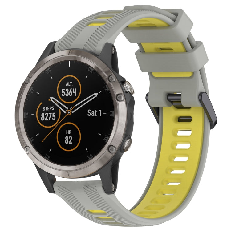 For Garmin Fenix 5 Plus Sports Two-Color Silicone Watch Band(Grey+Yellow) - Watch Bands by PMC TechLife | Online Shopping South Africa | PMC TechLife
