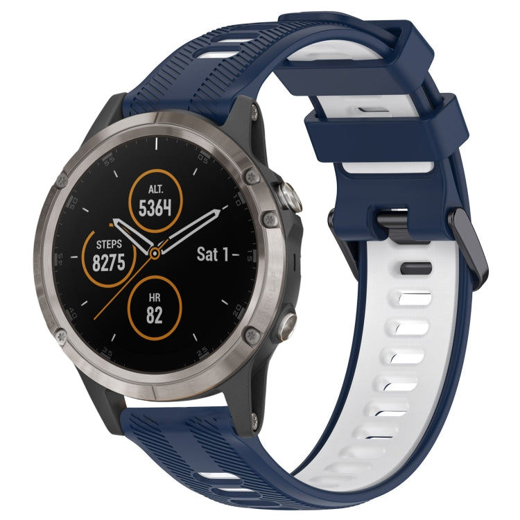 For Garmin Fenix 5 Plus Sports Two-Color Silicone Watch Band(Midnight Blue+White) - Watch Bands by PMC TechLife | Online Shopping South Africa | PMC TechLife