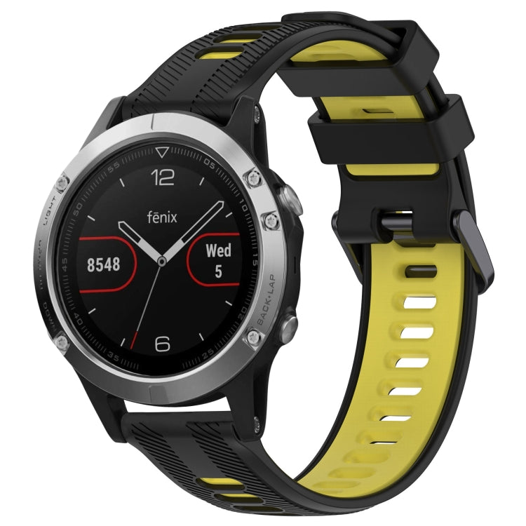 For Garmin Fenix 5 Sports Two-Color Silicone Watch Band(Black+Yellow) - Watch Bands by PMC TechLife | Online Shopping South Africa | PMC TechLife
