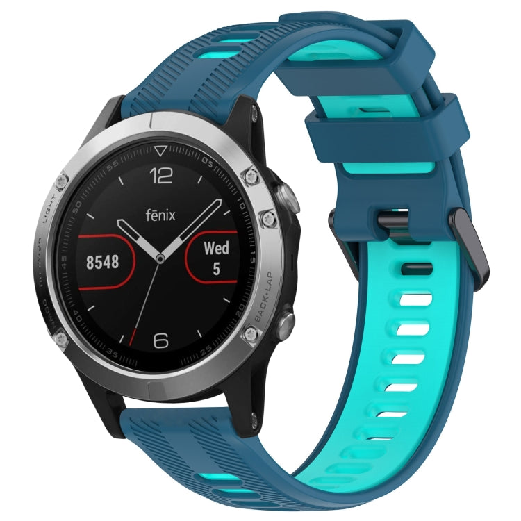 For Garmin Fenix 5 Sports Two-Color Silicone Watch Band(Blue+Teal) - Watch Bands by PMC TechLife | Online Shopping South Africa | PMC TechLife