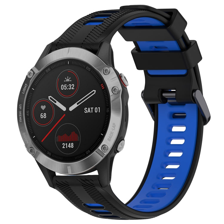 For Garmin Fenix 6 Solar Sports Two-Color Silicone Watch Band(Black+Blue) - Watch Bands by PMC TechLife | Online Shopping South Africa | PMC TechLife