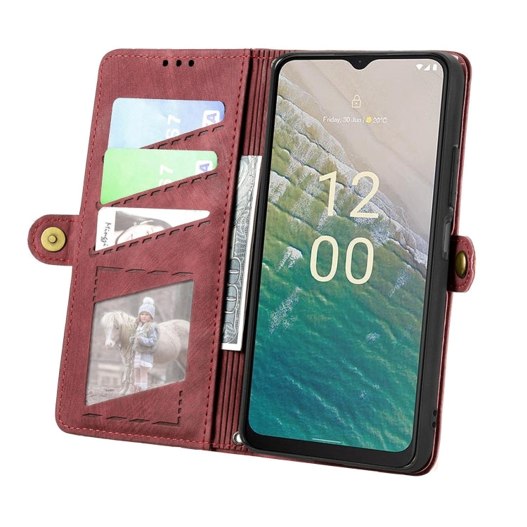 For Nokia C32 Geometric Zipper Wallet Side Buckle Leather Phone Case(Red) - Nokia Cases by PMC TechLife | Online Shopping South Africa | PMC TechLife