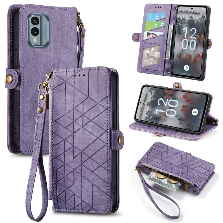 For Nokia X30 5G Geometric Zipper Wallet Side Buckle Leather Phone Case(Purple) - Nokia Cases by PMC TechLife | Online Shopping South Africa | PMC TechLife