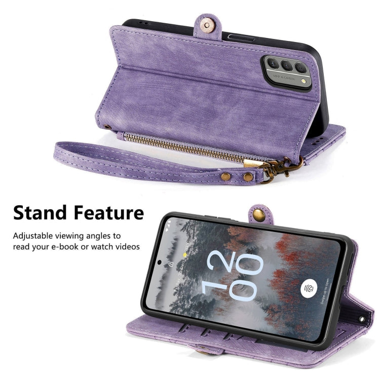 For Nokia X30 5G Geometric Zipper Wallet Side Buckle Leather Phone Case(Purple) - Nokia Cases by PMC TechLife | Online Shopping South Africa | PMC TechLife