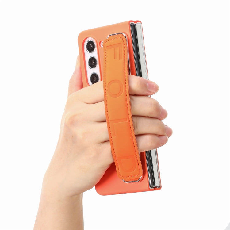 For   Samsung   Galaxy Z Fold5  5G Integrated Wristband Genuine Leather Phone Case(Orange) - free shipping - PMC TechLife - Order now!