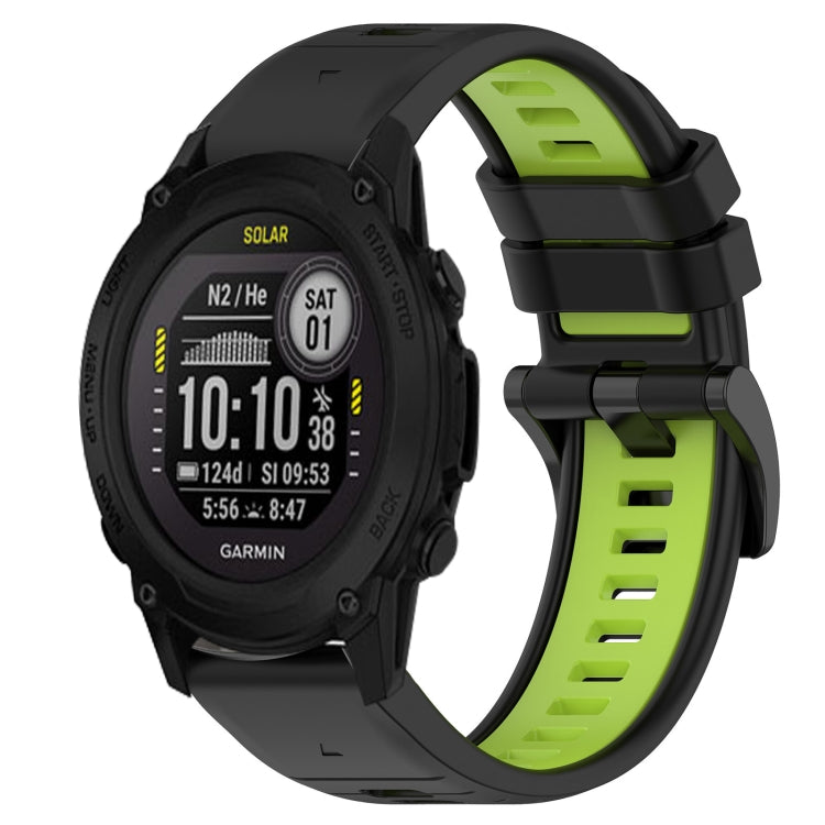 Compatible with Garmin Descent G1 Solar 22mm Sports Two-Color Silicone Watch Band(Black+Lime Green) - free shipping - PMC TechLife - Order now!