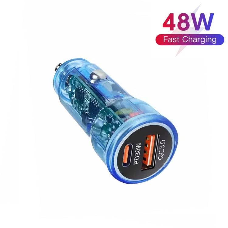 P35 48W PD30W + QC3.0 18W USB Transparent Car Charger with Type-C to 8 Pin Phone Data Cable(Transparent Blue) - Car Charger by PMC TechLife | Online Shopping South Africa | PMC TechLife