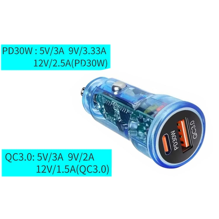 P35 48W PD30W + QC3.0 18W USB Transparent Car Charger with Type-C to 8 Pin Phone Data Cable(Transparent) - Car Charger by PMC TechLife | Online Shopping South Africa | PMC TechLife