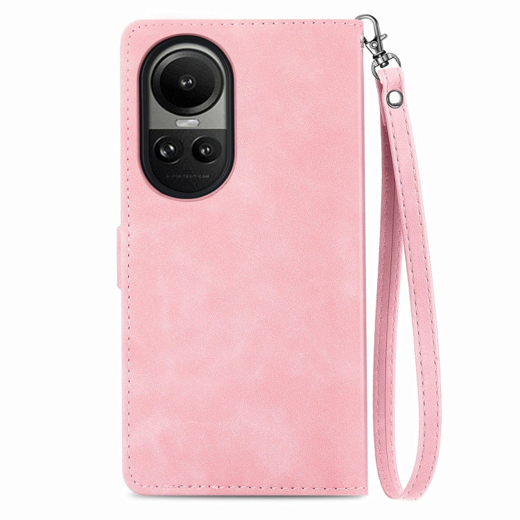 For OPPO Reno10 /10 Pro Global Embossed Flower Zipper Leather Phone Case(Pink) - OPPO Cases by PMC TechLife | Online Shopping South Africa | PMC TechLife | Buy Now Pay Later Mobicred