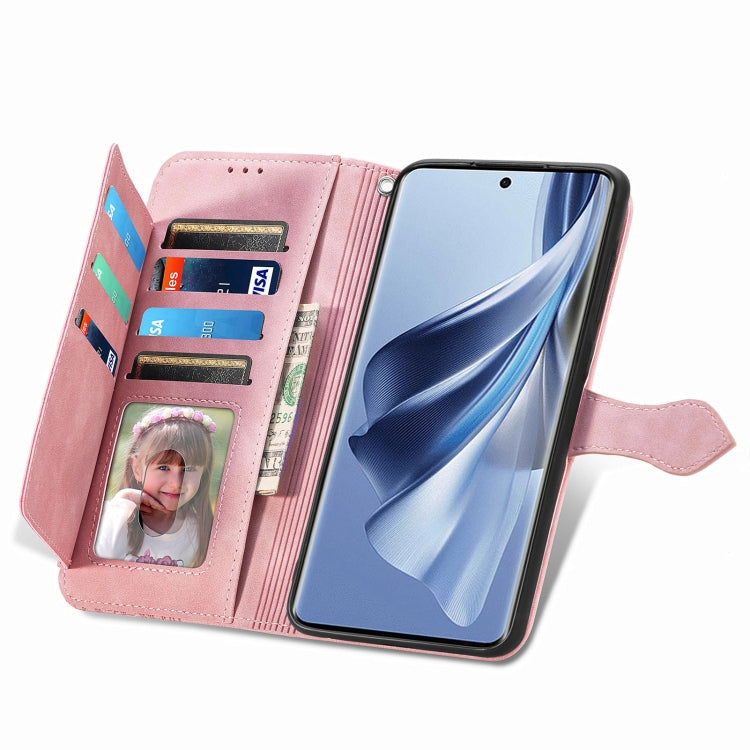 For OPPO Reno10 /10 Pro Global Embossed Flower Zipper Leather Phone Case(Pink) - OPPO Cases by PMC TechLife | Online Shopping South Africa | PMC TechLife | Buy Now Pay Later Mobicred