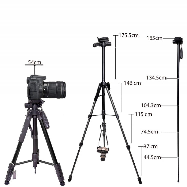 JMARY KP2264 Portable Detachable Tripod Mobile Phone SLR Camera Aluminium Alloy Stand(Black) - free shipping - PMC TechLife - Order now!