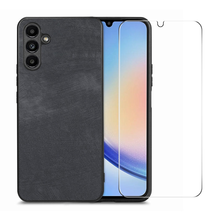 For Samsung Galaxy A34 5G ENKAY Retro Leather Skin PC Phone Case with High Aluminum-silicon Glass Film(Black) - free shipping - PMC TechLife - Order now!