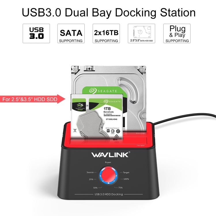 Wavlink ST334U SSD Dual Bay External Hard Drive Docking Station USB 3.0 to SATA I/II/III(EU Plug) - free shipping - PMC TechLife - Order now!