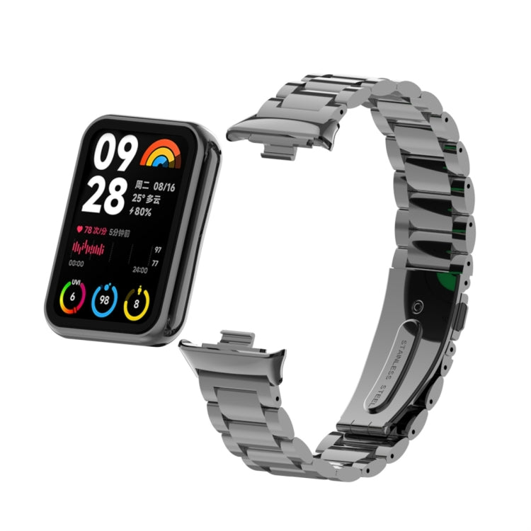 For Xiaomi Mi Band 8 Pro Three Bead Metal Stainless Steel Watch Band(Black) - Watch Bands by PMC TechLife | Online Shopping South Africa | PMC TechLife
