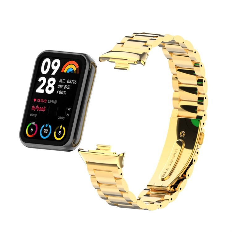 For Xiaomi Mi Band 8 Pro Three Bead Metal Stainless Steel Watch Band(Gold) - Watch Bands by PMC TechLife | Online Shopping South Africa | PMC TechLife