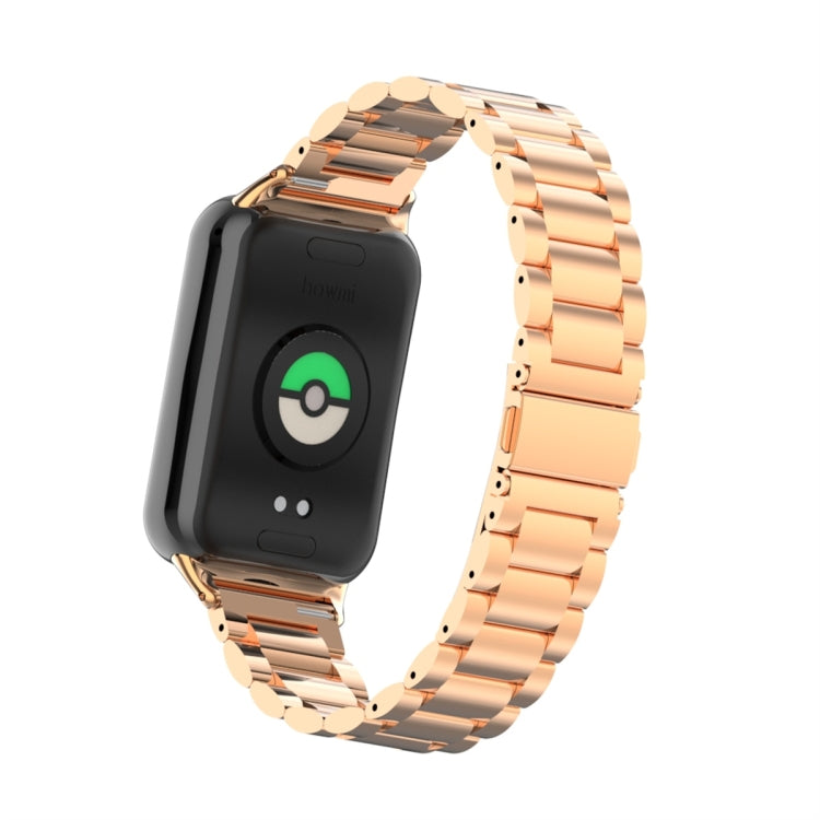 For Xiaomi Mi Band 8 Pro Three Bead Metal Stainless Steel Watch Band(Rose Gold) - Watch Bands by PMC TechLife | Online Shopping South Africa | PMC TechLife